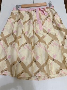 VINTAGE GAP 100% Silk Pleated Midi Skirt Pink Geometric Y2K Ribbon. Size 6